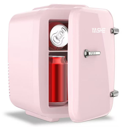 YASHE Mini Fridge, 4 Liter/ 6 Cans Skincare Fridge for Bedroom, 110V AC/ 12V DC Thermoelectric Cooler and Warmer for Drink, Office and Car