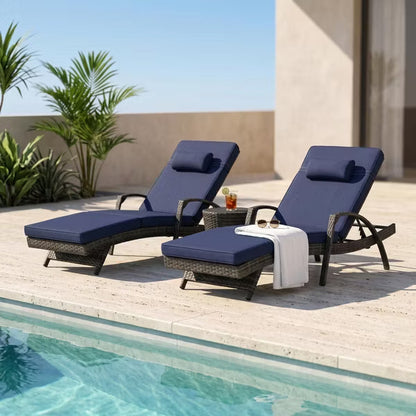Outdoor Wicker Reclining Lounge Chair Set of 2 with Thick Cushions, Adjustable Backrest, All-Weather PE Rattan Patio Furniture for Poolside, Garden