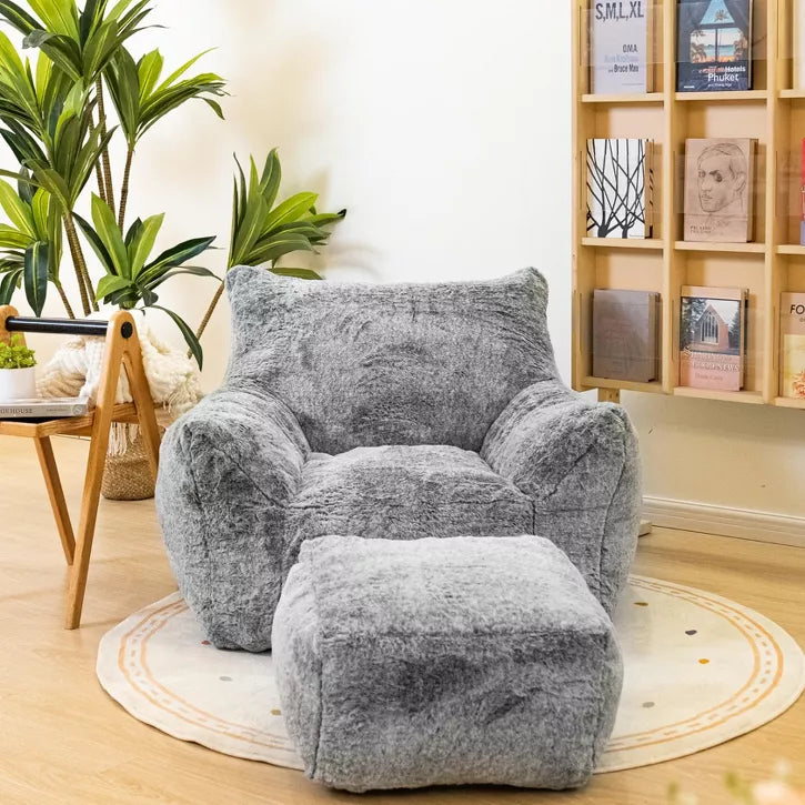 Hooseng Bean Bag Sofa with Tufted Soft Stuffed Filling, Fluffy and Lazy Sofa with Footstool, Comfy Cozy BeanBag Chairs