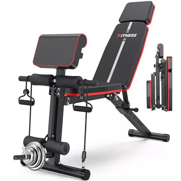 GIKPAL 7 Positions Adjustable Weight Bench,With Extended Headrest and Leg Extension,Foldable Workout Olympic Weight Bench, Maximum Weight 770 Lbs.