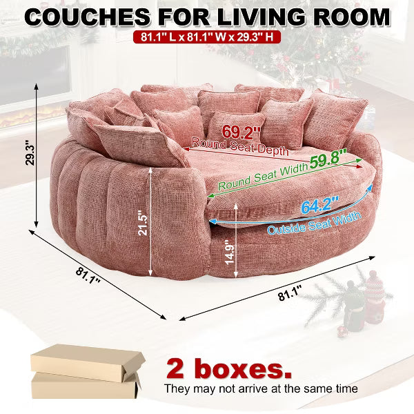 AENKYO 81" Oversized Bean Bag Chair, Large Boneless Round Deep Seat Chaise Lounge with 14 Pillows,Chenille Reading Chair for Living Room, Bedroom
