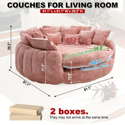 AENKYO 81" Oversized Bean Bag Chair, Large Boneless Round Deep Seat Chaise Lounge with 14 Pillows,Chenille Reading Chair for Living Room, Bedroom