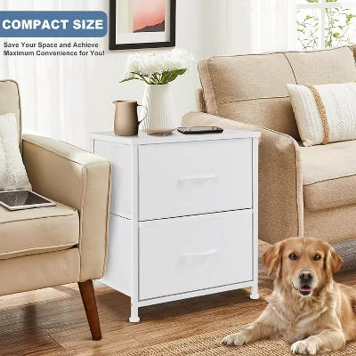 My Depot Nightstand with 2 Fabric Drawers - Wood Top, Steel Frame