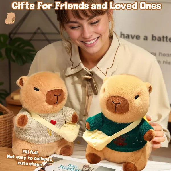 TITQWOP Capybara Plush Toy with 9 Clothes and Accessories Super Soft Capybara Stuffed Animal for Kids Girls Boys 10.2inch