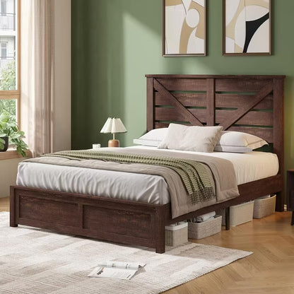 AMERLIFE Farmhouse Bed Frame with 49.2" Barn Door Headboard
