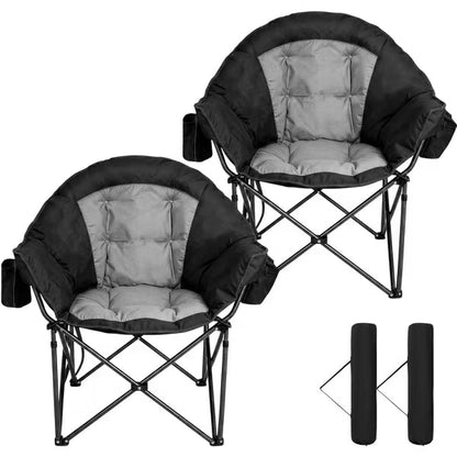 SUNSPIRE Oversized XL Padded Folding Camping Chair 2-Pack, Heavy Duty Portable Chair with Cup Holder Side Pocket for Outdoor Beach Sports