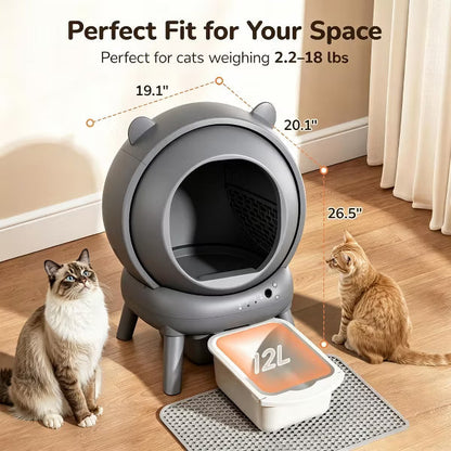 Cumrige Smart Automatic Litter Box for Multiple Cats, Large Capacity Self-Cleaning Design with App Control,Grey