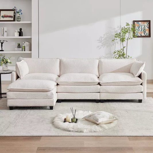 HYLEORY Circle Velvet U-Shaped Sectional Sofa , Indoor Furniture Convertible Modular Sectional Sofa Set with 2 Ottomans for Living Room