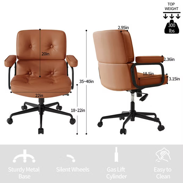 SUGOLD Brown Office Chair, Comfortable Desk Chair with Lumbar Support and Wide Seat, Ergonomic Task Chair for Home & Office