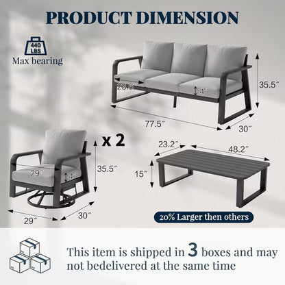 SUGOLD Aluminum Patio Conversation Set with Gray Cushions and Coffe Table