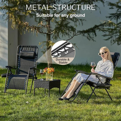 MyDepot Heavy Duty Zero Gravity Chair Set of 2 - Portable Patio Recliner with Cup Holder, Blue