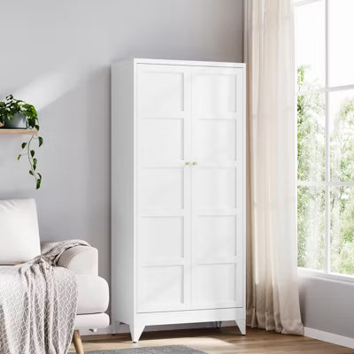 Mlezan 72" Metal Cabinet: 2 Doors, 4 Adjustable Shelves. Pantry Storage for Kitchen, Dining Room, or Living Room. Versatile and Functional.