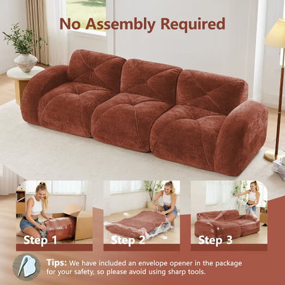 AENKYO Oversized Modular Tufted Velvet Deep Seat Sofa with Ottomans, Tufted Velvet 4 Seat Sofa with 32D Foam, Boneless Design, No Assembly Required