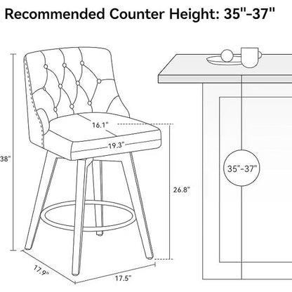Dyonery Swivel Fabric Bar Stools, 26.8" Counter Height & 30" Bar Height, Tufted Upholstered Farmhouse Kitchen Island Chairs