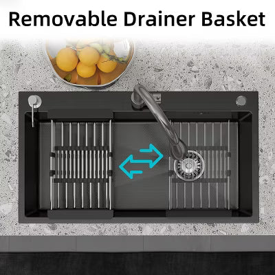 CHEVNI Black Kitchen Sink Stainless Steel Single Bowl With Faucet Drop In Top Mount