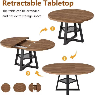 PAKASEPT 43.3''-59'' Extendable Round Dining Table for 4-8, Modern Oval Dining Table with Removable Leaves Space Saving, for Kitchen Living Room