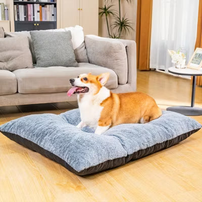 Modern Dog Bed, Soft Faux Fur Fabic Dog Crate Mat with High Density Foam for Large and Medium Dog, Dog Mattress with Anti-Slip Bottom, Gray