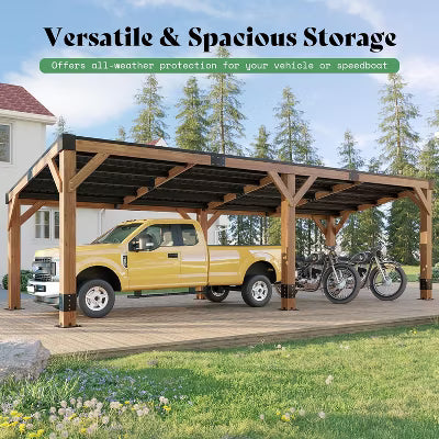 AMERLIFE 10 x 20 FT Solid Wood Gazebo with Metal Hardtop, Grill Canopy Pergola, Natural Spruce