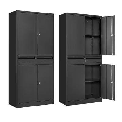 Mlezan 69" Metal Garage Cabinet: 4 Doors, 1 Drawer, 2 Adjustable Shelves, Wheels, Locking. For Garage, Utility, or Home Office.