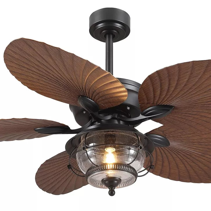 52 Inches Tropical Palm Leaf Waterproof Ceiling Fans with Lights and Remote/APP Reversible 6 Speeds