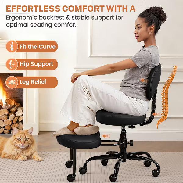 KERDOM Cross-Legged Office Chair with Wheels, Meditation Chair, ADHD Desk Chair for Adults, Black
