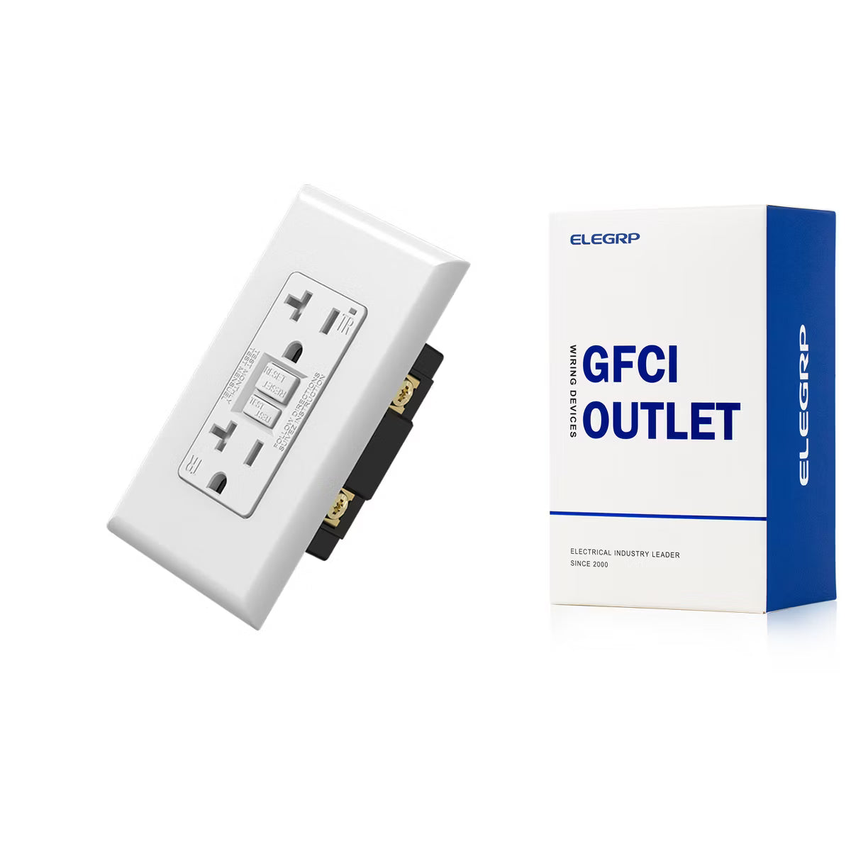 ELEGRP GFCI Outlet 20 Amp, Self-Test Electrical Outlet, Tamper Resistant GFCI Receptacle with Screwless Wall Plate, UL Listed, White 1PC
