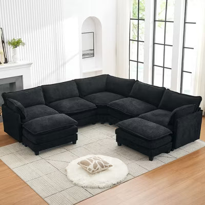 HYLEORY U-Shaped Sectional Sofa , Indoor Furniture Convertible Modular Circle Velvet Sectional Sofa Set with 2 Ottomans for Living Room