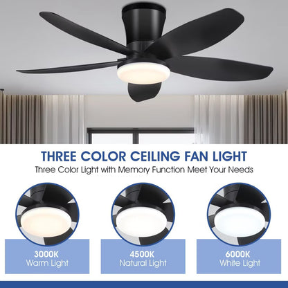 Kviflon 36 or 42 or 48 inch Low Profile Flush Mount Ceiling Fan with LED Light