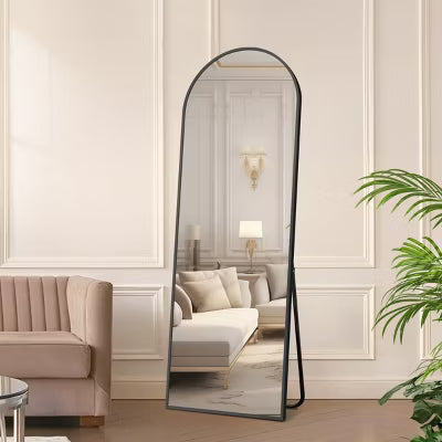 SEVOBAL 58"x18" Full Length Mirror with Arched Top Shatterproof Floor Mirror with Aluminum Frame for Living Room, Black, 149.4"*54"*3.5"