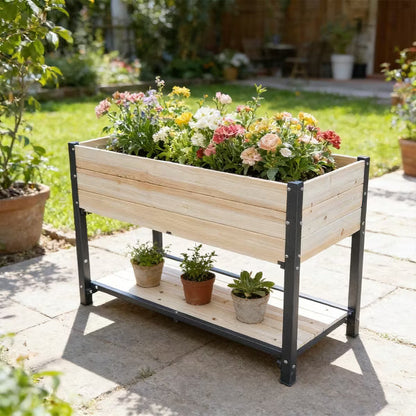 Solid Wood & Iron Frame Raised Garden Bed - Reversible & Replaceable Wood Panels, No Paint/Formaldehyde, DIY Planter Box for Vegetables, Flowers