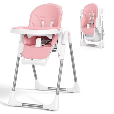 TODECARE Foldable High Chair with Soft Cushion, Height Adjustable Toddler Eating Chair with Detachable Double Trays