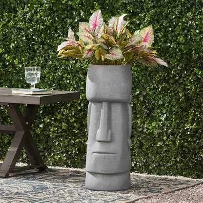 Wooakway 24" H Polynesian Style Novelty Statue Planter Outdoor Indoor Urn Planter Decor Garden Pot Antique Green