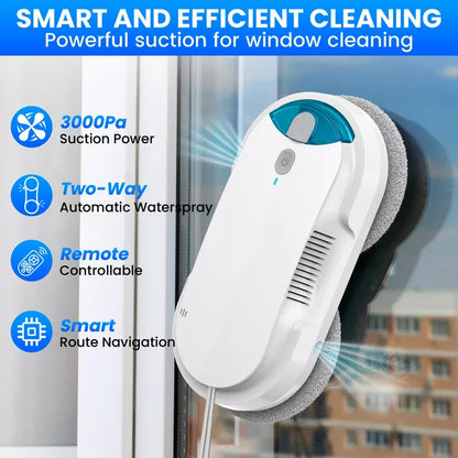 POWEART W1 Automatic Window Cleaner Robot with Smart Navigation & Remote Control - Cleans Framed/Frameless Windows, Glass Doors & Tile