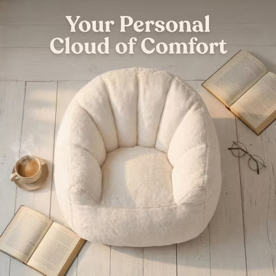 White Lounge Accent Chair for Adults, Faux Fur Upholstered Reading Chair with Armrests, High Density Foam, Cozy Modern Chair for Living Room Bedroom