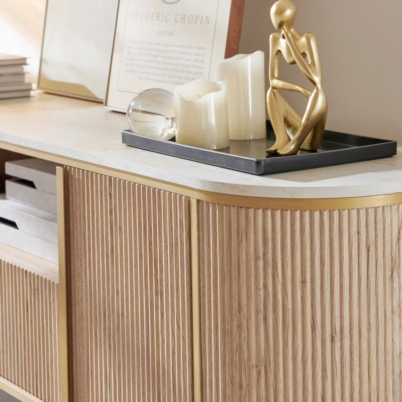 SinCiDo 70" Luxury TV Stand w/Faux Marble Top, Modern TV Console for TVs Up to 80 inches
