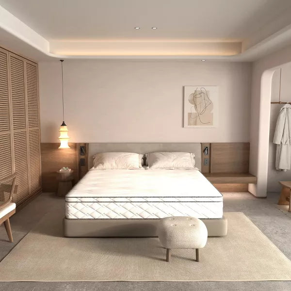 Wooakway Full Size 74.8" L 53.9" W 12" H Hybrid Mattress in a Box with Gel Memory Foam Individually Wrapped Pocket Coils Innerspring