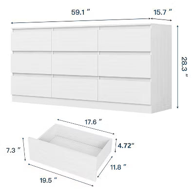 CIPACHO Modern White 6-Drawer Dresser - Roomy Double Dresser for Home
