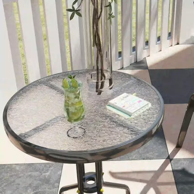 Resenkos 3 Pieces Bistro Set, Small Patio Furniture Set with Stackable Chairs and Glass Table for Backyard, Balcony, Beige