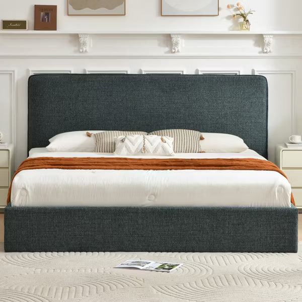 King Size Lift-Up Storage Bed,45.29" Padded Headboard,Sturdy Metal Frame,Noise-Free Slats,No Box Spring Needed,Easy Assembly,Green