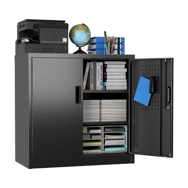 SUXXAN Metal Storage Cabinet with Pegboard and 2 Adjustable Shelves for Garage, Office, Assembly Required