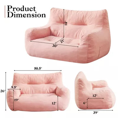 JOYRACER Oversized 2-Seater Bean Bag Chair for Adults, Giant Loveseat Sofa with Filler & Pocket, Couch for Gaming, Reading, and Living Room Use