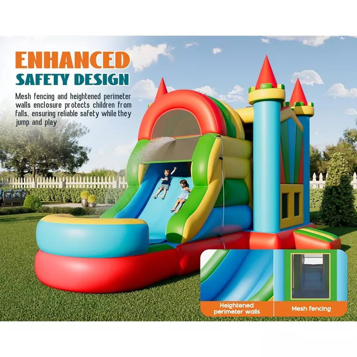 AMERLIFE Bounce House, Inflatable Bouncer with Air Blower, Jumping Castle with Slide