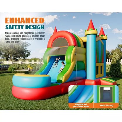 AMERLIFE Bounce House, Inflatable Bouncer with Air Blower, Jumping Castle with Slide