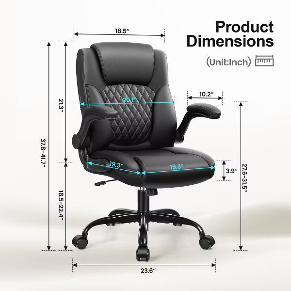 PU Leather Executive Office Chair, Ergonomic High Back Office Chair with Adjustable Height, Flip-Up Armrests Comfortable Seat for Home Office，Black