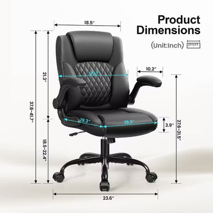 PU Leather Executive Office Chair, Ergonomic High Back Office Chair with Adjustable Height, Flip-Up Armrests Comfortable Seat for Home Office，Black