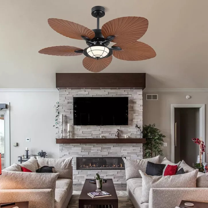 Kviflon 52" Waterproof Outdoor Palm Leaf Ceiling Fans with Lights and Remote,Wet Rated Tropical Ceiling Fans for Patios Porch Gazebo Pergola