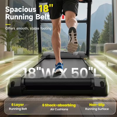 3-in-1 Folding Treadmill for Home 10mph, 4.8HP Running Treadmills with 15% Auto Incline, 400lbs Capacity, 71Programs, 18'' Wide Deck, Knee Support