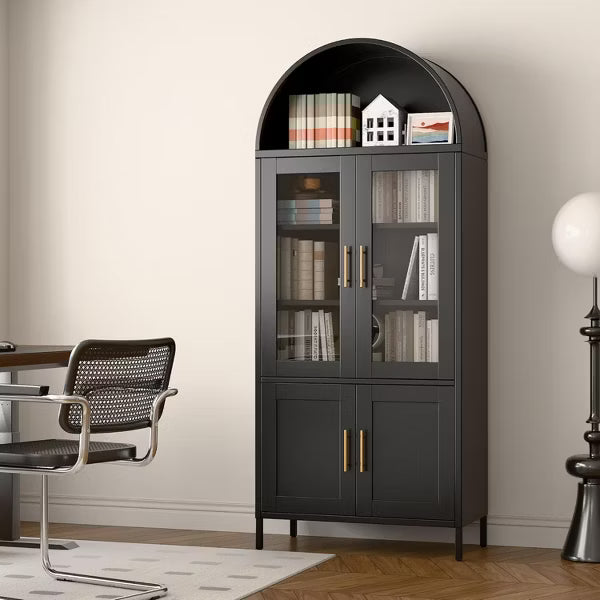 SUXXAN Metal Display Cabinet With Glass Doors And Adjustable Shelves, Modern Freestanding Arched Cabinet,Assembly Required