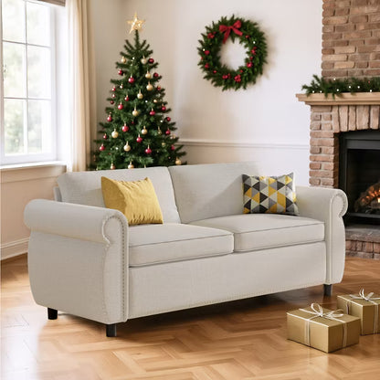 Mjkone Queen Size Pull Out Sofa Bed, 2-in-1 Convertible Sleeper Sofa Bed with Memory Foam Mattress