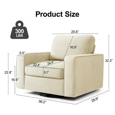 KERDOM Upholstered 360 Swivel Chair, Padded Armrests, Assembly Required, Beige